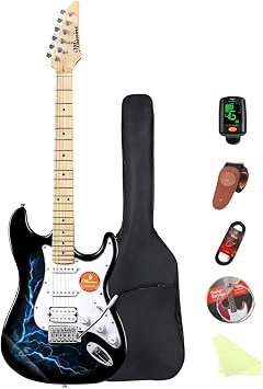 Electric Guitar Beginner Kits, 6 Strings 39 Inch Solid Body Guitarra Electricar Set for Adults With Gig Bag, Strap, Tremolo Arm, Cable & Picks MS100 Lightning Blue