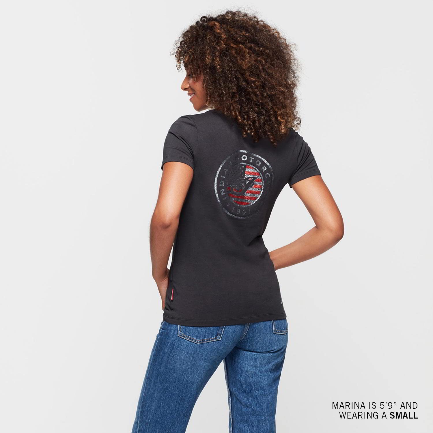 Indian Motorcycle Women's USA Flag Glitter T-Shirt, Charcoal