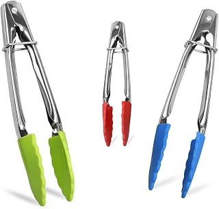 7-Inch Mini Tongs Set of 3 with Silicone Tips, Heat-Resistant Cooking Tongs for Non-Stick Cookware, Stainless Steel Kitchen Tongs for Serving Food, Durable Tongs Kitchen Utensils for Home