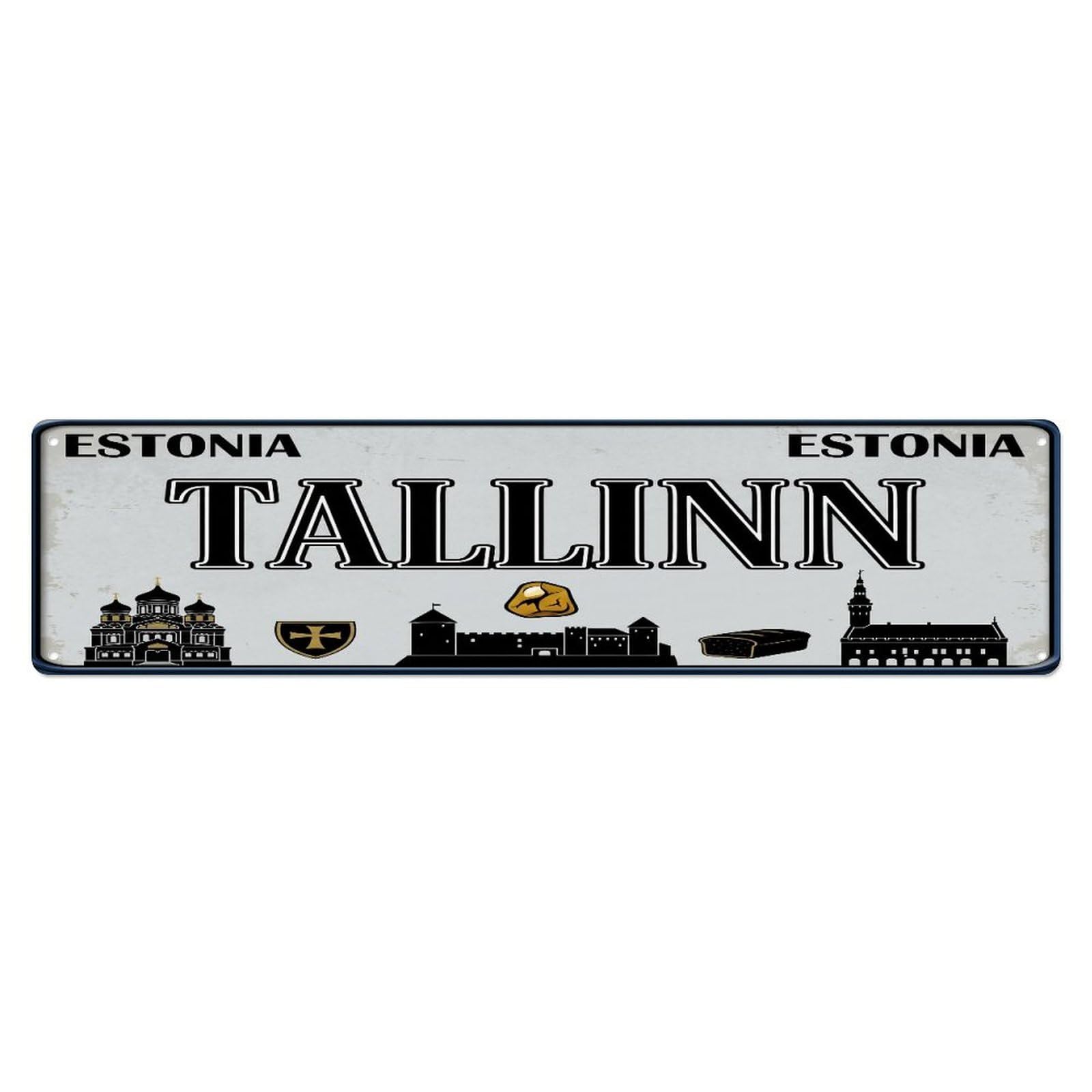 Tgrcjimh Style Metal Tin Sign Vintage Travel Tallinn Estonia Towers Medieval