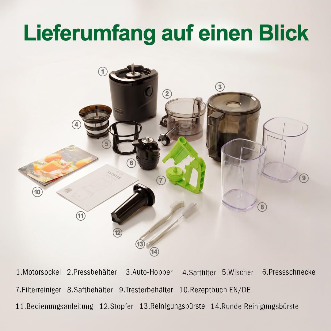 Kuvings AUTO10S Entsafter – Pflegeleichter Slow Juicer mit 3L Fassungsvermögen und 200W Motor ideal für Obst, Gemüse und Smoothies. (Matt Black) KHS-2571