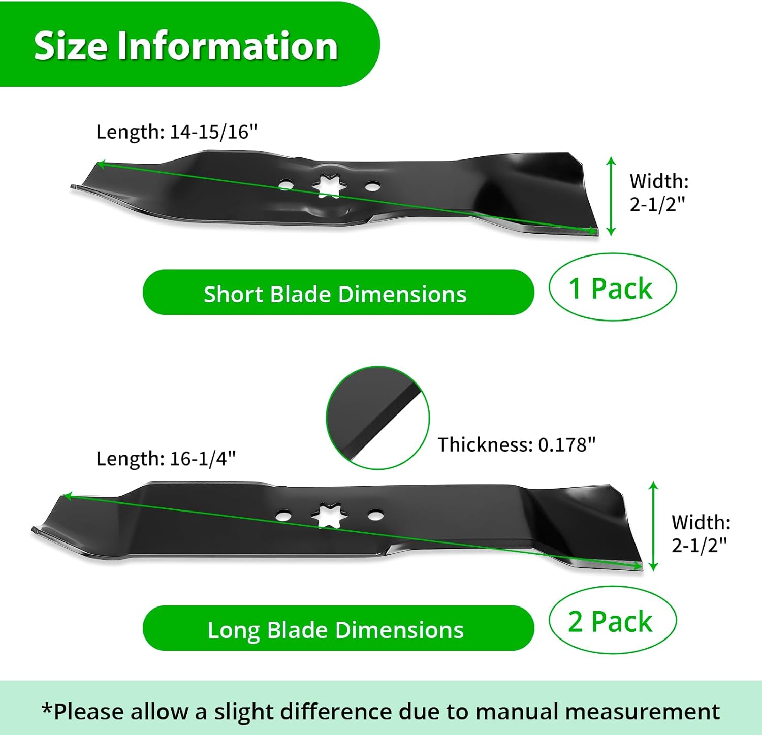 942-04125 & 942-04124 Mower Blade Set for 46'' Deck, Compatible with C ub Cadet LT-1045 LT-1046 i1046, H uskee LT-4200, T roy-Bilt, M TD, Replace 742-04125, 942-0611A, 742-04124, 942-0612A, 3 pcs Set