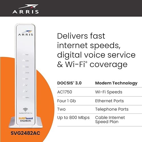 Miniatura 5 de ARRIS (SVG2482-RB) Cable módem y Fast Docsis 3.0 AC1750 Router WiFi de doble banda y teléfono Xfinity, certificado para Comcast Xfinity Only planes