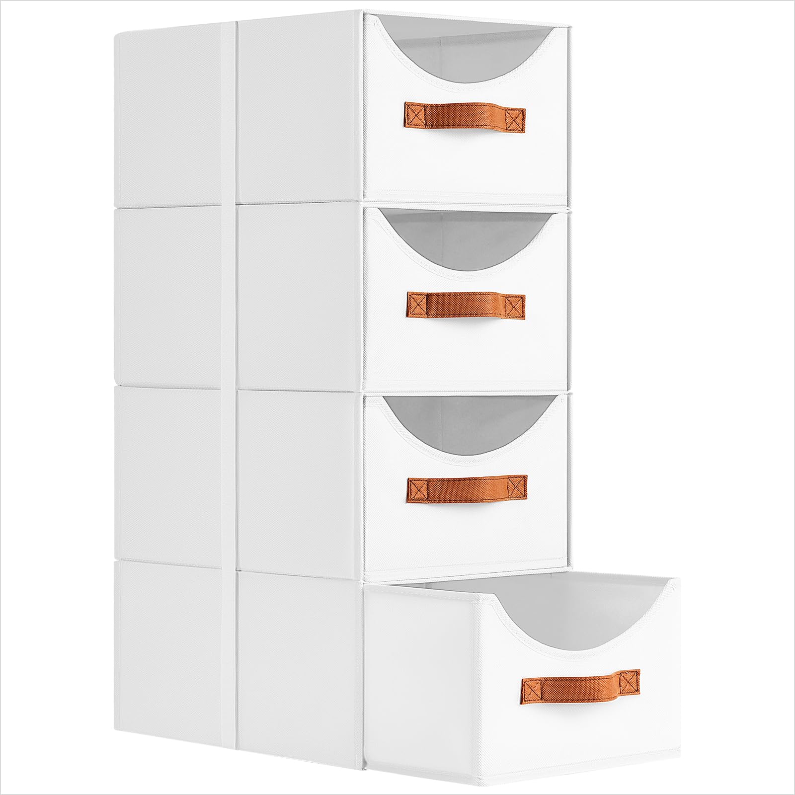 Homsorout Szufladowy system organizacji – 4 sztuki składanych pudełek do przechowywania z tkaniny, 35 x 25 x 17 cm, pudełka do układania w stos, organizer do szafy na ubrania, dokumenty, kolor biały