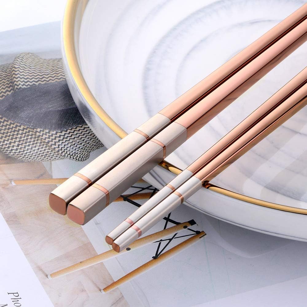 Bisda Reusable Metal Chopsticks Set 5 works Rose Gold Japanese Chopsticks Korean Sushi Chopsticks 23.5 cm Stainless Steel Chinese Chopstick with Gift Box for Christmas Birthday Party Dishwasher Safe - Image 5