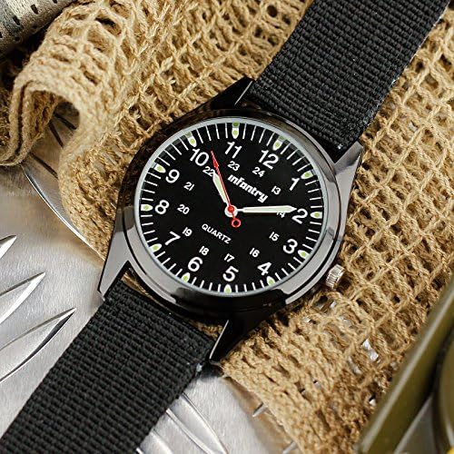 Infantry Unisex 12/24Hr Analogue Military Watch for Men Quartz Wrist Watches for Outdoor Sport Army Field with Nylon Strap