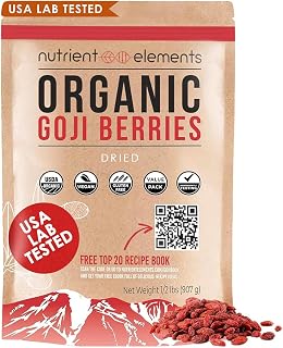 Nutrient Elements Goji Berries – 2 lb/32 oz – USDA Organic, Raw, Sun-Dried, Hand-Picked – Extra Large Dried Berries – Resealable Bag – Naturally Grown, No Additives