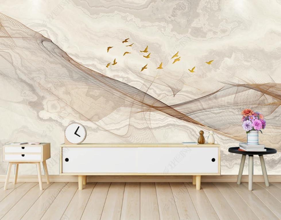 Papier peint intissé lignes dorées grand format 250x175 cm pour salon