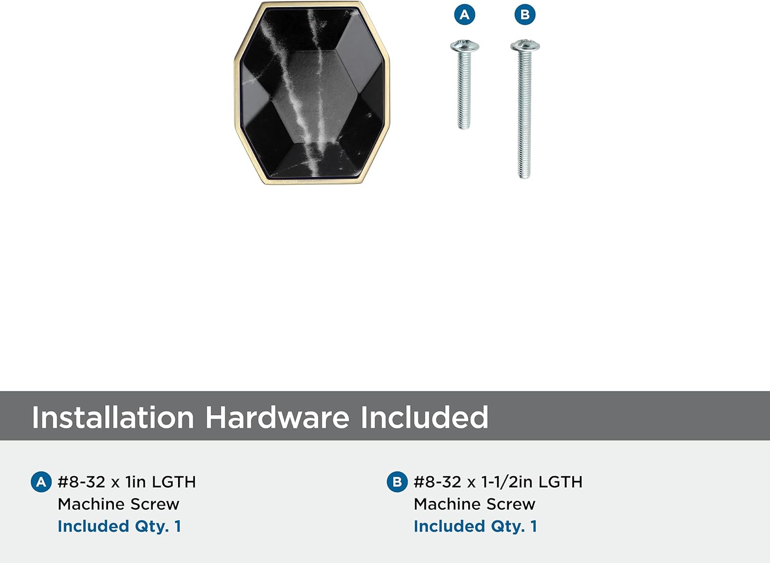 Amerock Carrione 1-5/8 inch (41mm) Length Marble Black/Golden Champagne Cabinet Knob, BP36638MBKBBZ