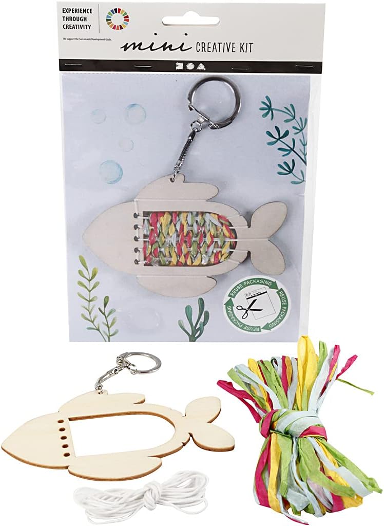 Creativ Company Recycling Mini Creative Kit - DIY Kit Theme: Underwater World/Sustainability - Design: Fish Keychain - Product Packaging Included