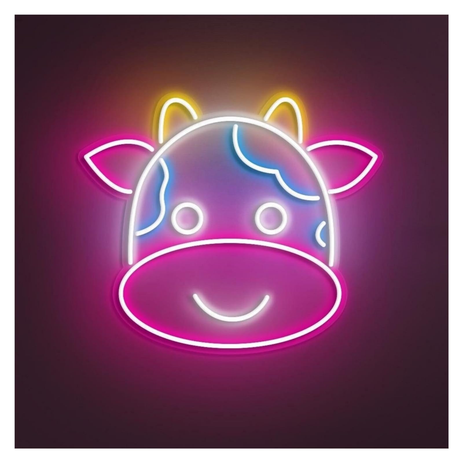 RONGCH Hanging Art Neon Signs Cute Cow Neon Sign, Suitable for Kids Room Decor with Brightness Adjustable 38cm(A)