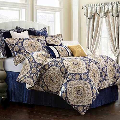 Loom And Mill 13-Piece Bedding Comforter Set, Contemporary Damask Jacquard Comforter King Set, Ultra Soft Bedding In A Bag With Bed Skirt, Euro Shams & Decorative Pillows, Navy Blue(Malta, King) #TOP2