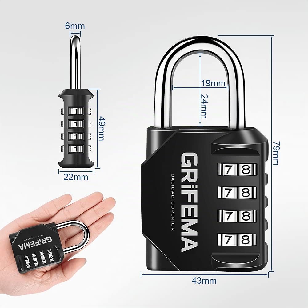 GRIFEMA GA1001-1 Cadenas Code 4 Chiffres Résistant Aux Intempéries Alliage de Zinc Noir