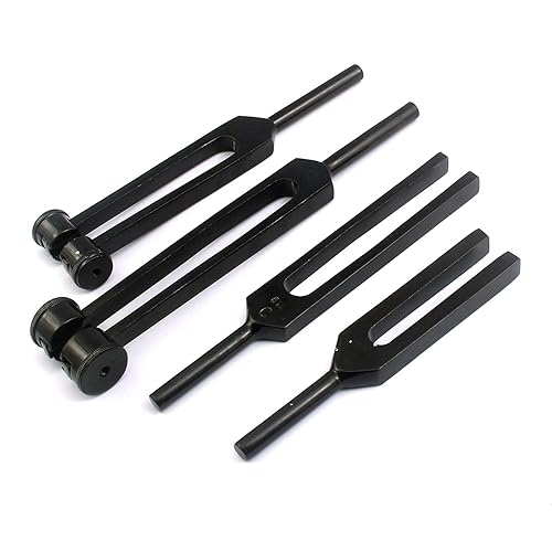 OdontoMed2011 Juego de 4 diapasones portátiles para sintonizar música, 128 Hz, 256 Hz, 512 Hz, 1024 Hz, sistema nervioso negro, diapasones de prueba