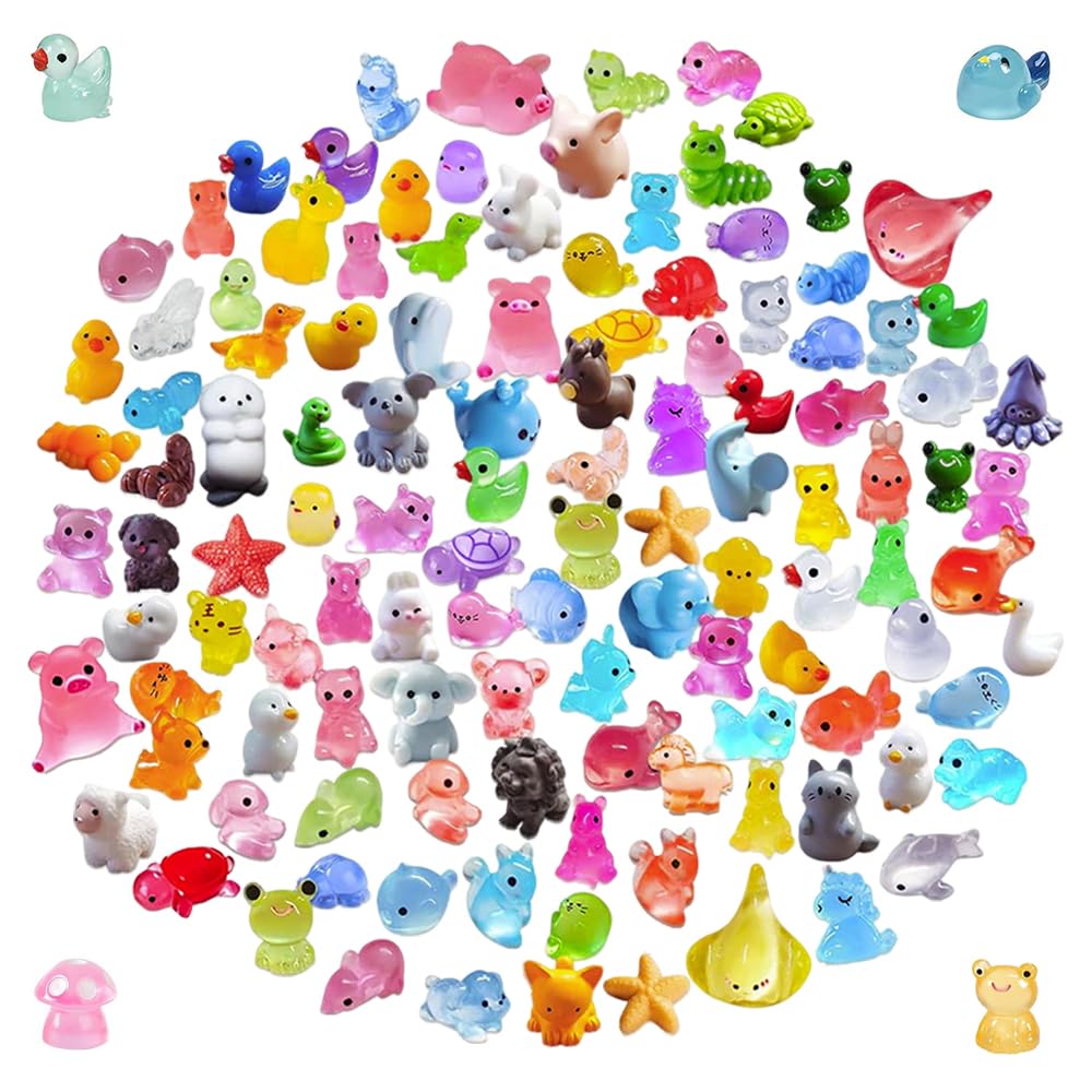 Zgiopgein Multicolour 50 Pcs Glow In The Dark Mini Resin Animals Tiny Figures Set Miniature Sea Creatures & Glass Animals For Moss Terrarium Fairy Garden Aquarium Decor & Diy Crafts