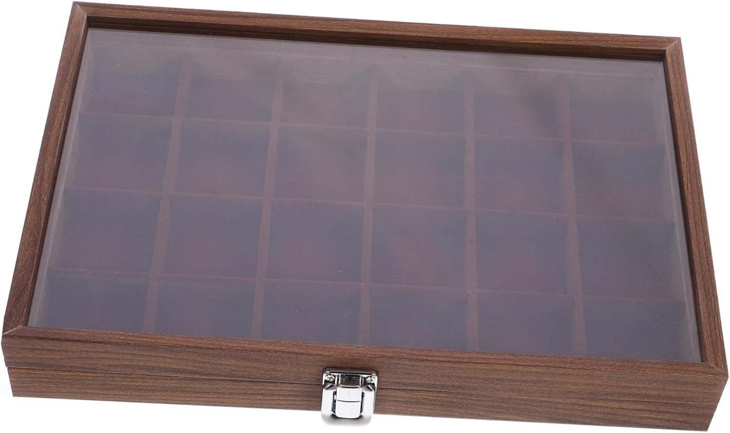 VALICLUD 24-Compartment Tea Bag Storage Box 10.24 x 7.68 x 2.36 Inches Wooden Tea Organizer with Glass Lid for Home and Office Use