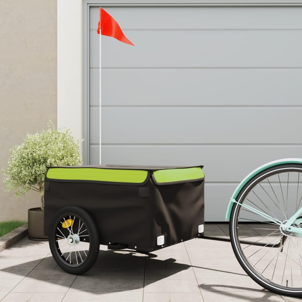 Remolque de bicicleta negro y naranja de hierro con capacidad de carga, 120 x 54 x, bandera de seguridad, plegable para transporte de equipaje, perro, niño y excursiones al aire libre