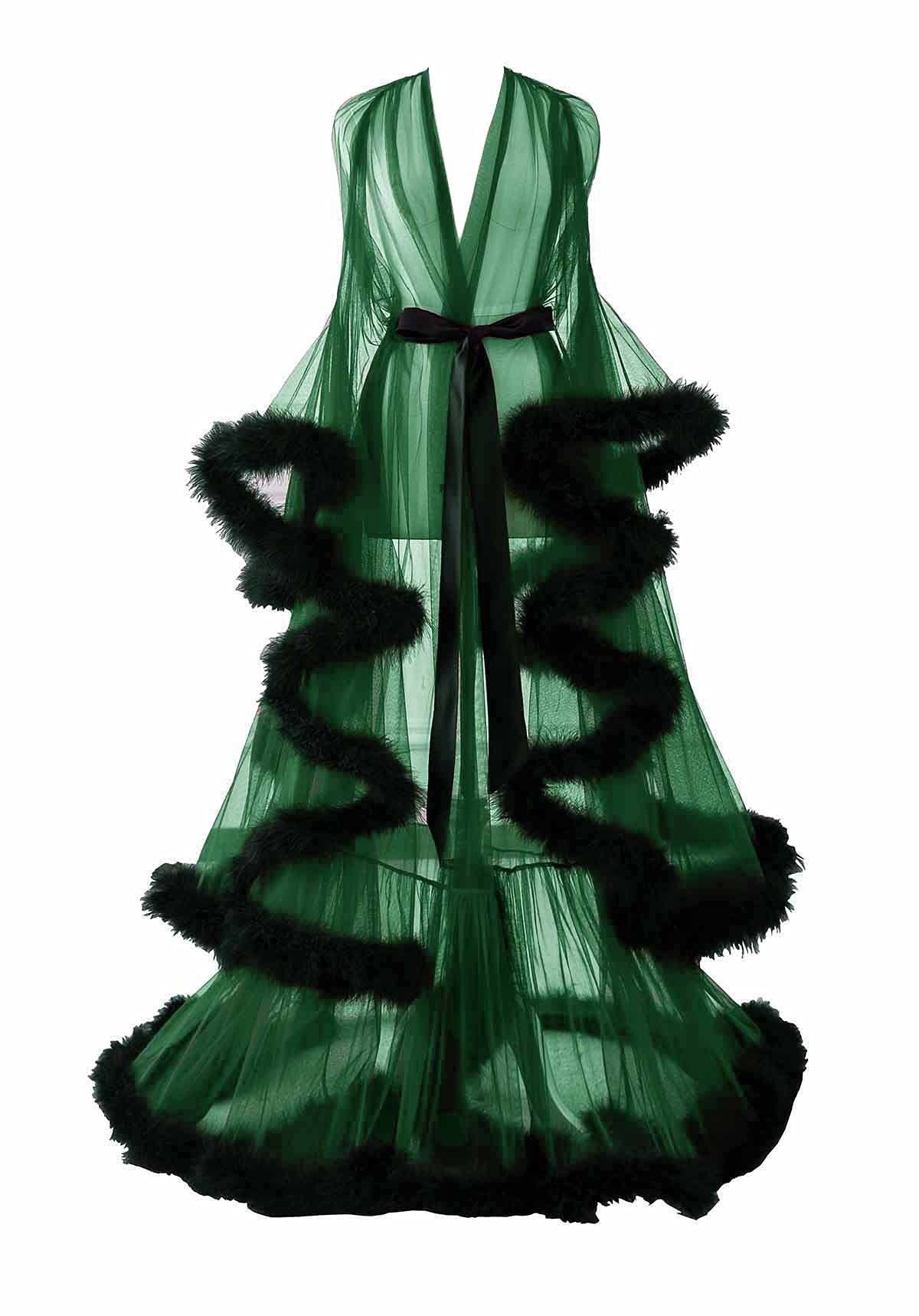 Changuan Sexy Feather Robe Long Fur Tulle Robe Sheer Lingerie Maternity Photoshoot Dress Sleepwear Nightgown Bathrobe