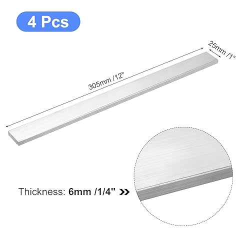 Miniatura 2 de uxcell Barra plana cuadrada de aluminio, 4pcs 14" espesor 1" ancho 12" longitud barra cuadrada de aluminio 6061 placa plana de aluminio, 0.236 x