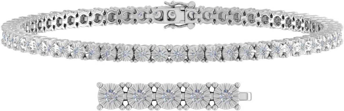 1 Carat Prong Set Round-Cut Natural Diamond Tennis Bracelet for Women in 10K Gold (7.25 Inch)