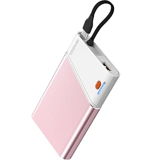Portable Charger Power Bank, 10000mAh 22.5W PD Super Fast Charging Powerbank with Built-in USB C in&Out Cable, Slim External Phone Battery Pack for iPhone 17/16 Samsung S24 Android etc (Pink) - Amazon product rated Grade A