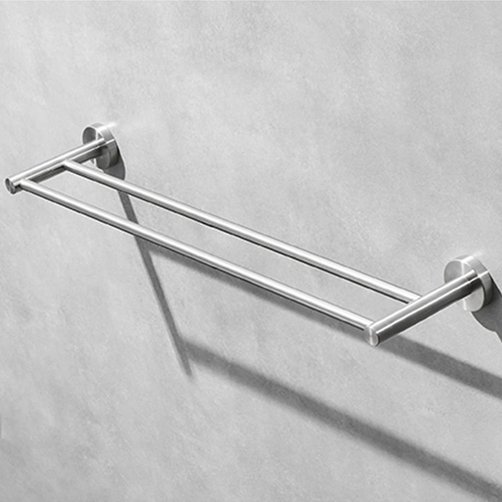 Doppio Portasciugamani da Bagno, Lungo, 40Cm-100Cm, Finitura Argento Spazzolato, Portasalviette Sustowel, Appendiabiti A Parete con Base Rotonda, Appendiabiti da Cucina/40Cm