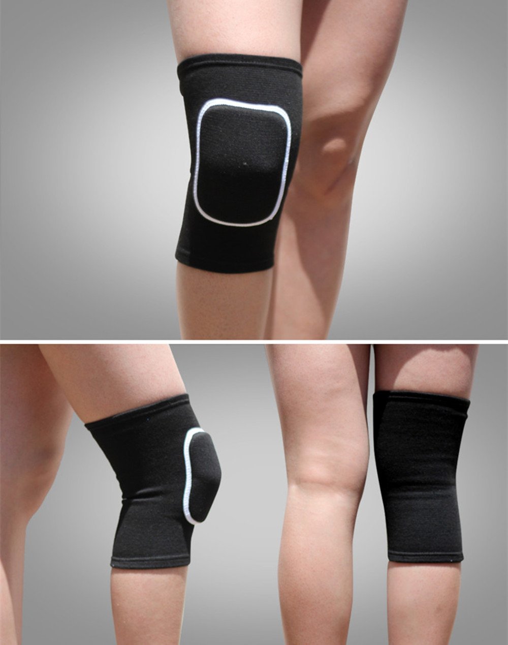 ❤ Crаzу Dеаlѕ LZEEM Soft Kneepads Cotton Volleyball Tennis 1 Pair-Women Pole Dance Yoga Knee Protector Guards for Athletic Use Adult Cycling Gym Workout Exercise Skating Knee Brace Support With Sponge (Black, M)