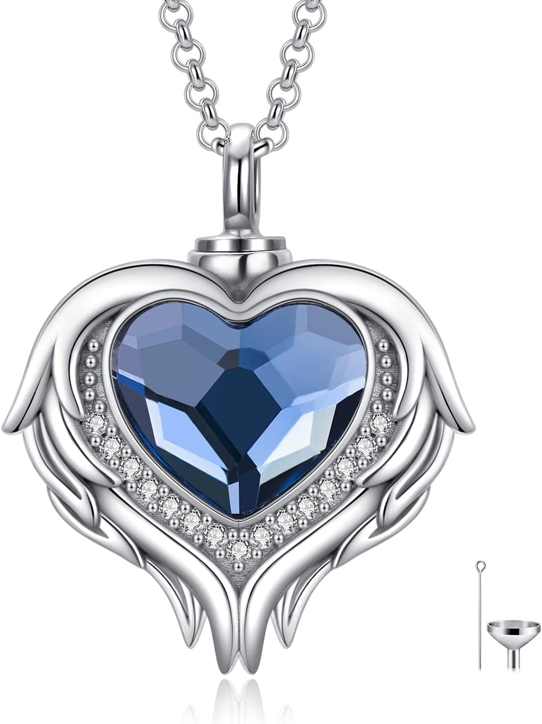 AOBOCO 925 Sterling Silver Angel Wing Heart Cremation Urn Necklace Holds Loved Ones Ashes, Memorial Keepsake Cremation Jewelry Necklace for Women
