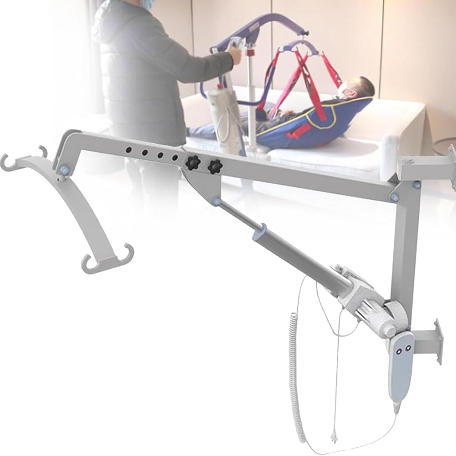 Grúa Eléctrica De Pared Para Transferencia De Pacientes, Paciente Grúa Arnés, Dispositivos De Elevación Multifunción Para Anciano, Ideal Para Personas Con Movilidad Reducida (Wall-mounted, A)