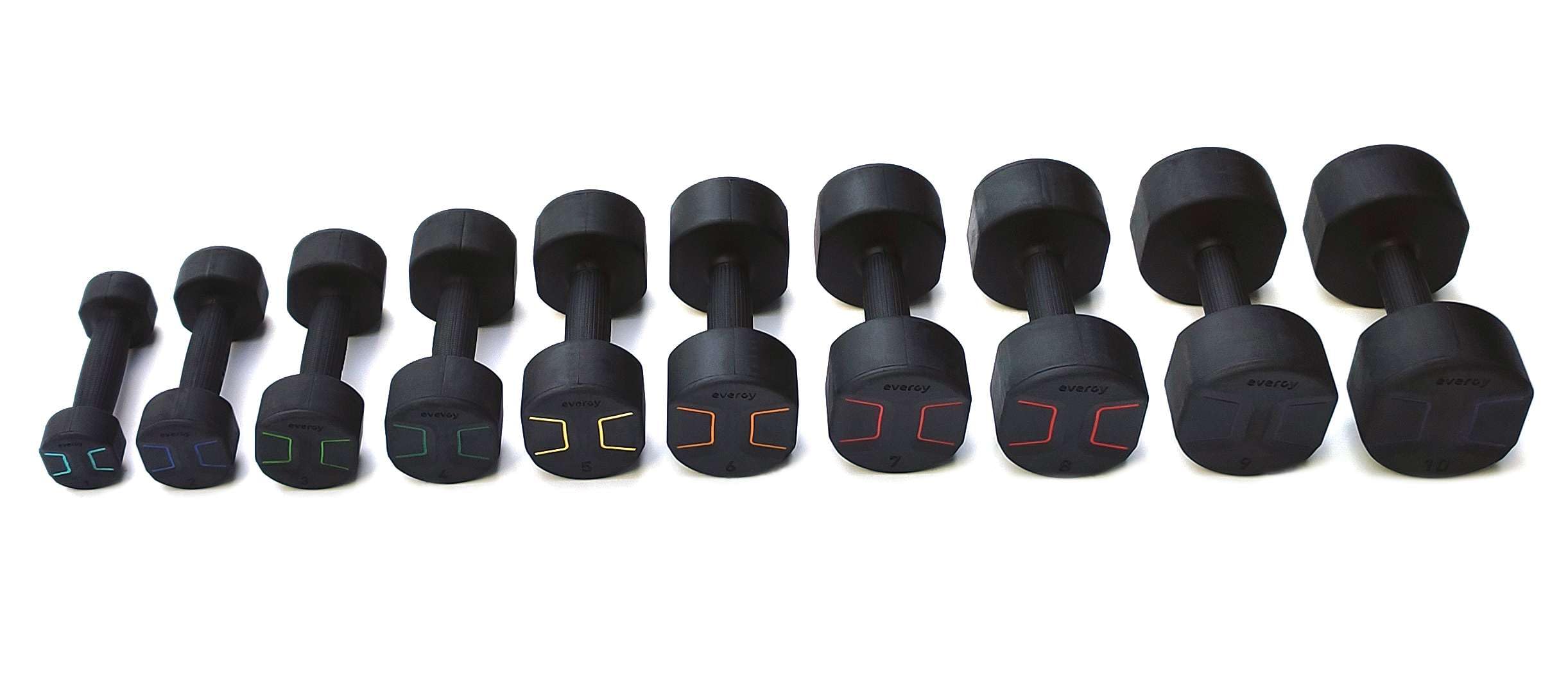 Studio evergy – Par de mancuernas de goma 1 a 10 kg. Halteres hexagonales para gimnasio en casa, fitness y entrenamiento de fuerza. Pesos Dumbbells.