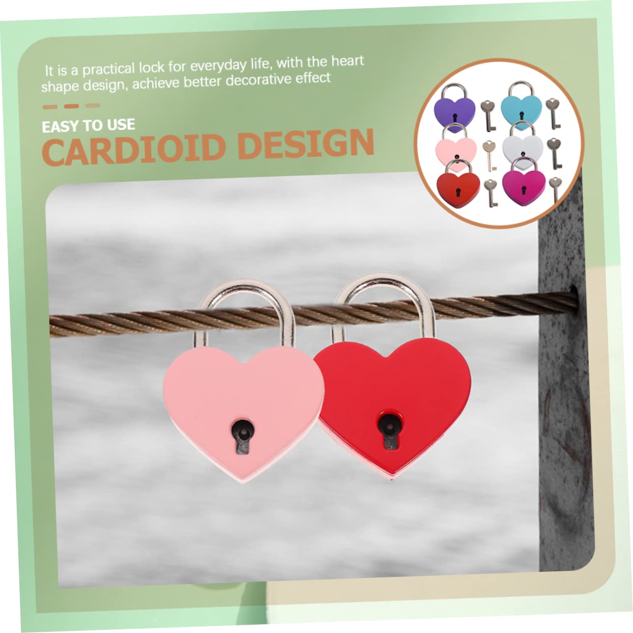 Lurrose 3 Set Coppia Lucchetto Forma Lucchetti Carino Mini Cuore Blocchi Di Sacchetti Serrature Per Valigie Con Chiavi Lucchetto Dell'armadietto Metallo 6 Pezzi*3