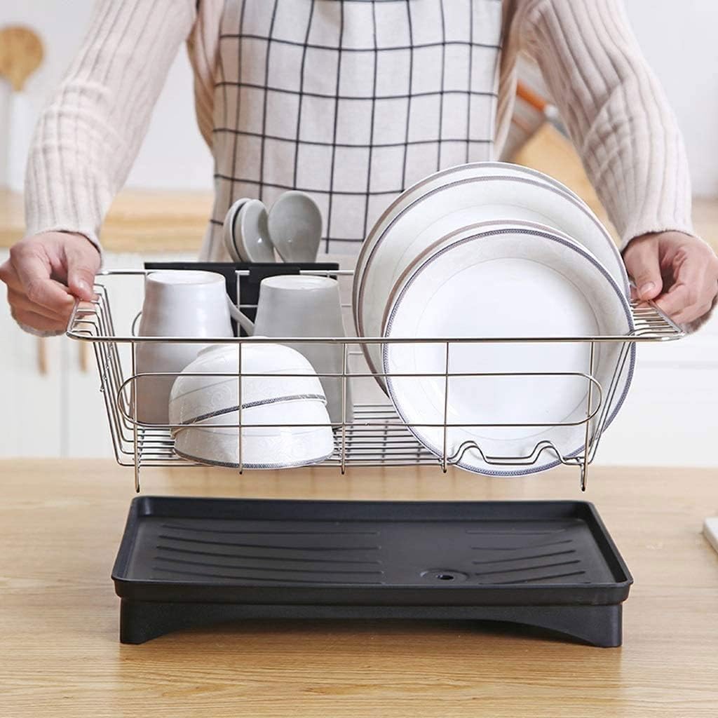 Escurreplatos Estante para Platos De Acero Inoxidable, para Cubiertos Metal para Cocina, para, Almacenamiento con Bandeja Goteo Y Cesta para Organización Cocina
