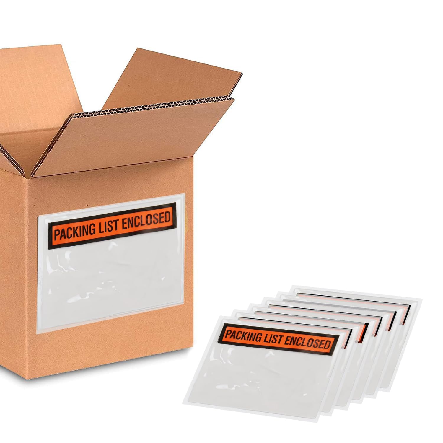 PSBM 1000 PCS, 5.5 x 10 Inch, Panel Face Back Side Load Packing List Envelopes, Orange/Black Printed for Invoices & Slips