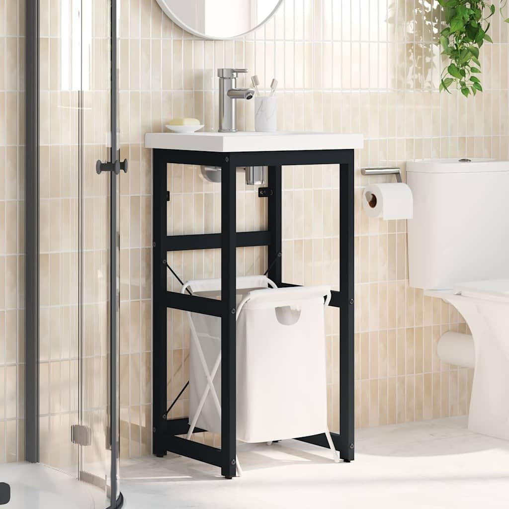 Badezimmer Waschtischgestell Schwarz aus pulverbeschichtetem Eisen 40 x 38 x 83 cm, 0,8 mm Rohrstärke, mit Wandhalterung für platzsparende Waschtisch Ablage und Stauraum