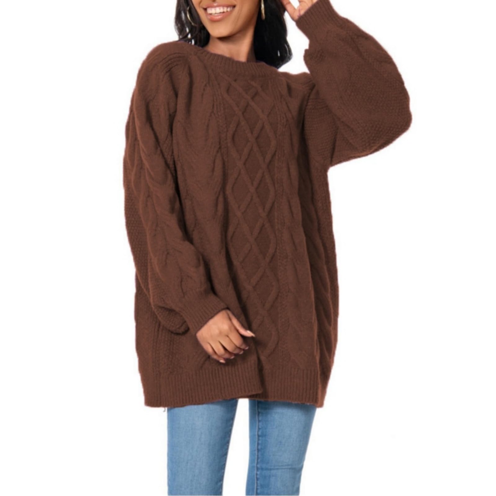 Fashion Sweaters Womens Chunky Knit Pullover Crew Neck Comfortable Long Sleeve Cable Sweater Lightweight Top