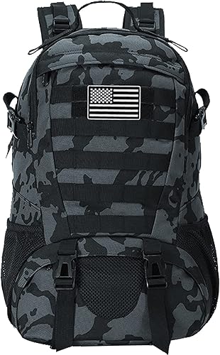 LIMHOO Mochila táctica para hombre, bolsa militar Molle para senderismo, paquete de día de 27 L, mochila EDC impermeable con parche de bandera de
