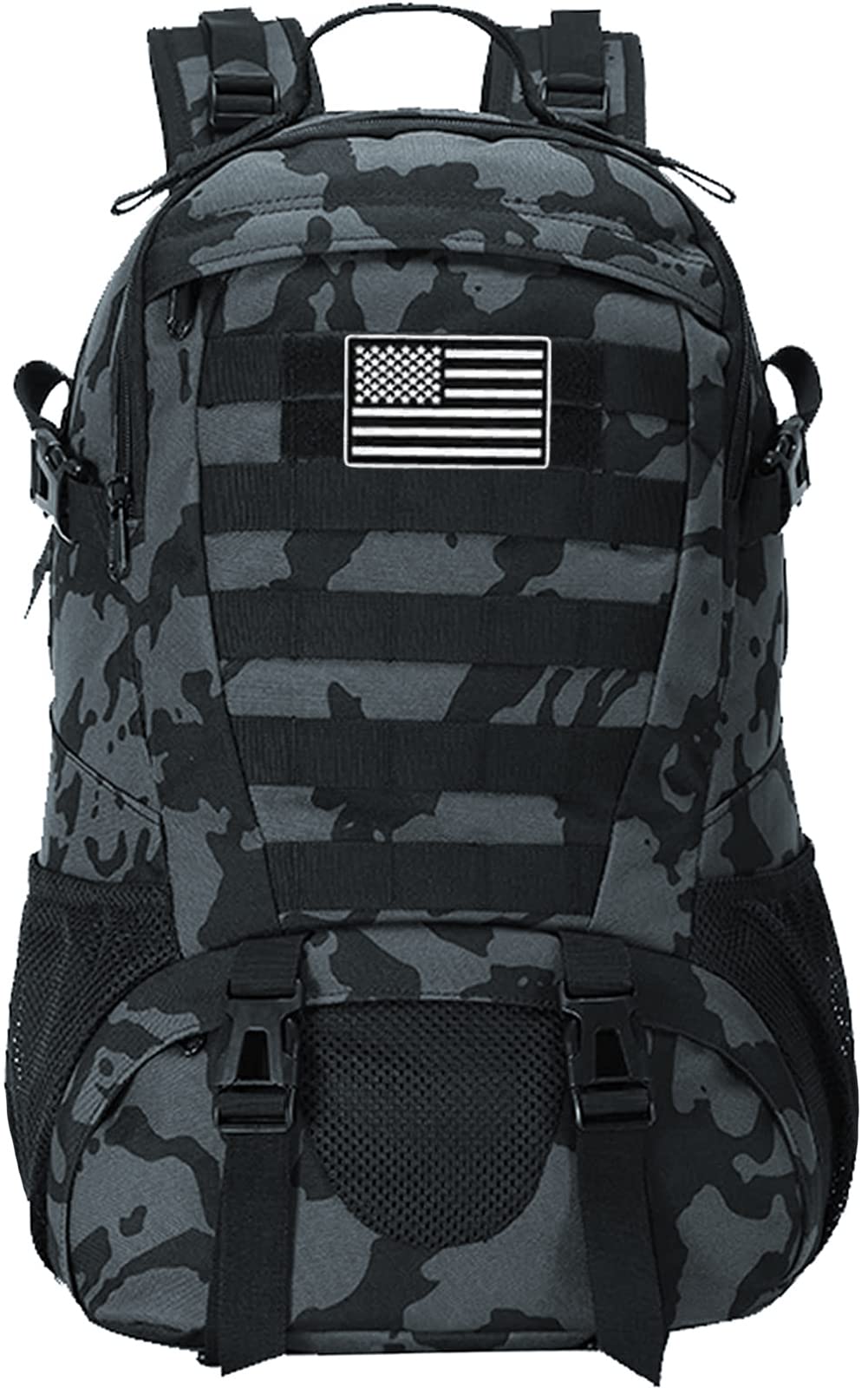 LIMHOO Tactical Backpack for Men Military Molle Bag Hiking Day Pack 27L Army Waterproof EDC Rucksack with USA Flag Patch (Black CP)