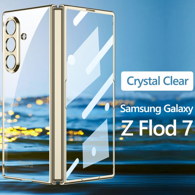 Coque Samsung Galaxy Z Fold 7 dorée rigide et transparente avec protection d'écran PC