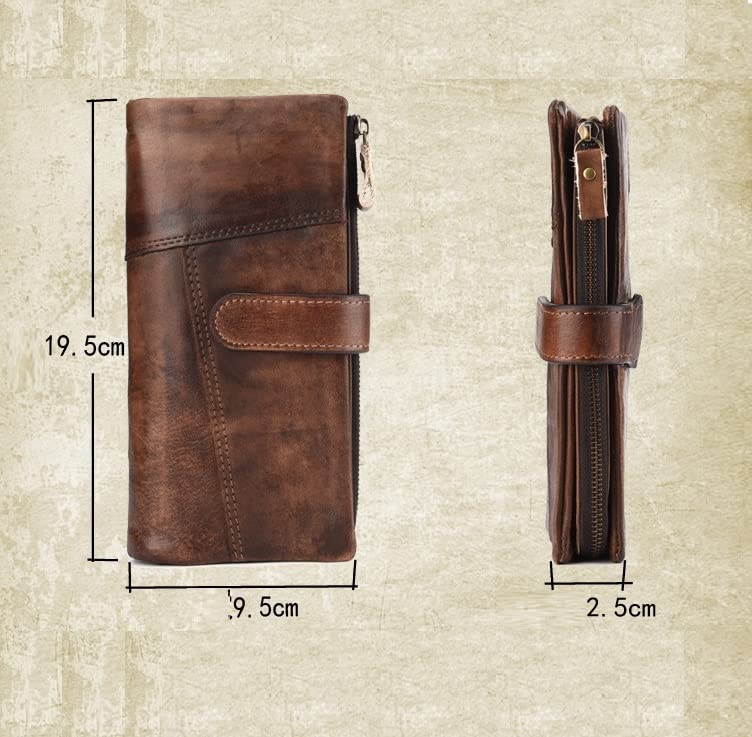 RWCCCRWS Vintage Genuine Leather Long Wallet Men Women Credit Card Holder Purse Zipper Business Moible Phone Wallet,Best Choice (Color : Brass, Size : 19.5 * 9.5cm)2