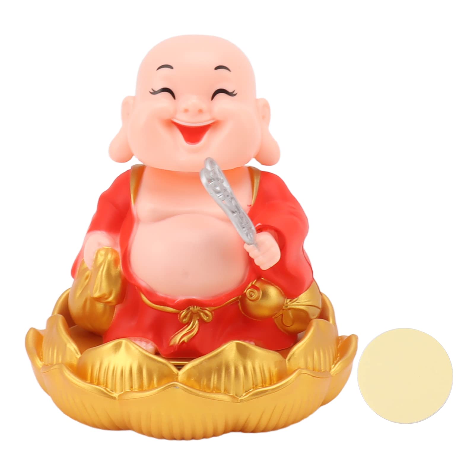 Gsycle Solar Buddha Statue, Solar Nodding Maitreya Car Ornament Decoration Outdoor Shaking Head Monk Toy for Wealth Fortune (Red)
