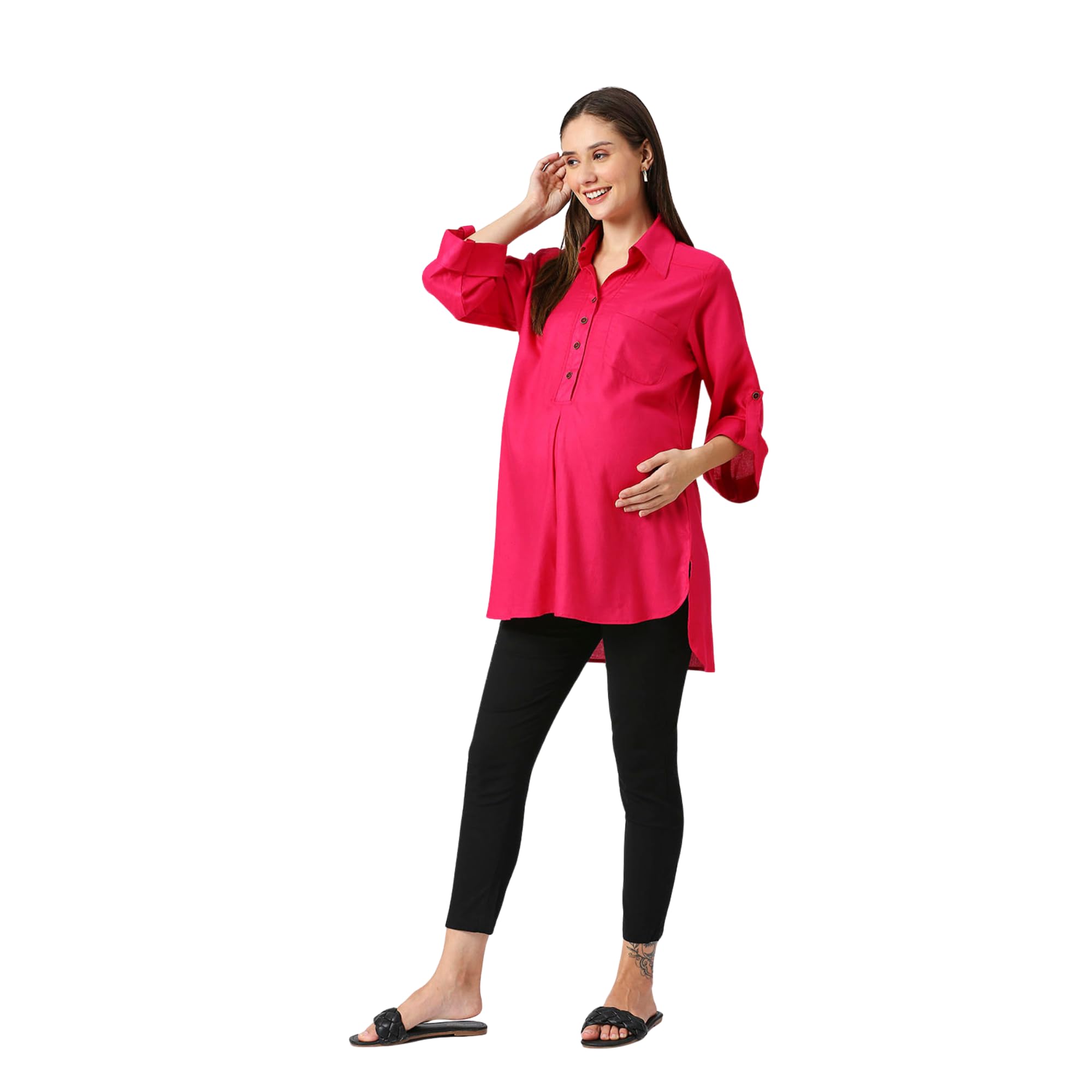 Rayon Casual Maternity Shirt|Pink-picture-18