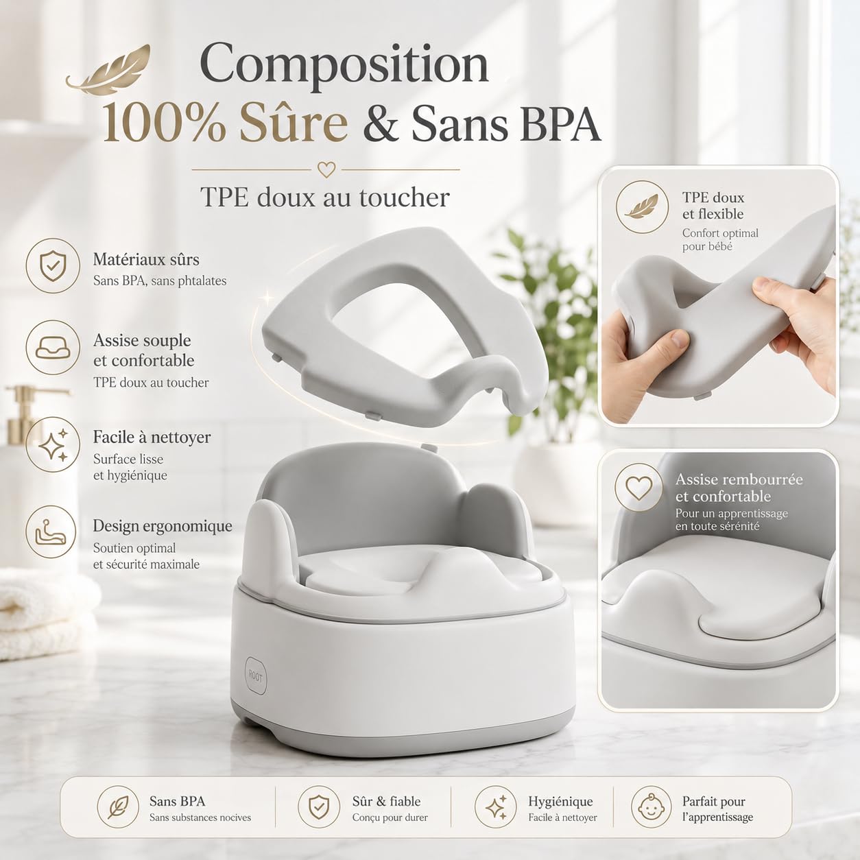 Pot Bébé Toilette 3 en 1, Potty Apprentissage De La Propreté, Pot Bébé + Réducteur WC + Marchepied Antidérapant, Multifonction pour Enfant Dès 12-36 Mois, Facilite Passage Couches aux Toilettes