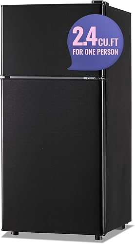 Refrigerador de 2.4 pies cúbicos con congelador, mini refrigerador con estantes de plástico extraíbles, ideal para apartamentos, dormitorios, color