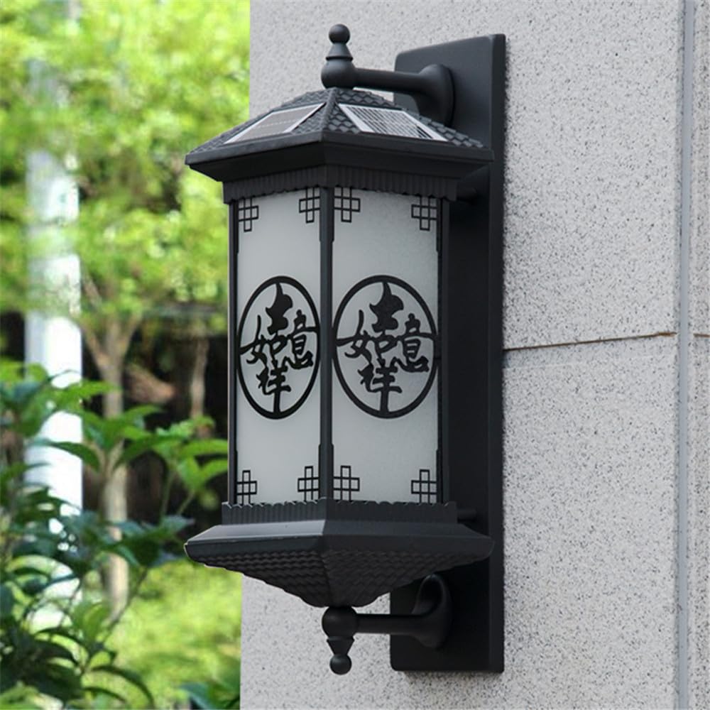 KXEcoLife Contemporary Solar Outdoor Wall Lamp Simplicity Retro Waterproof Garden Courtyard Villa Hotel Gate Balcony Hallway Art Light (D Black H58CM 1PCS)