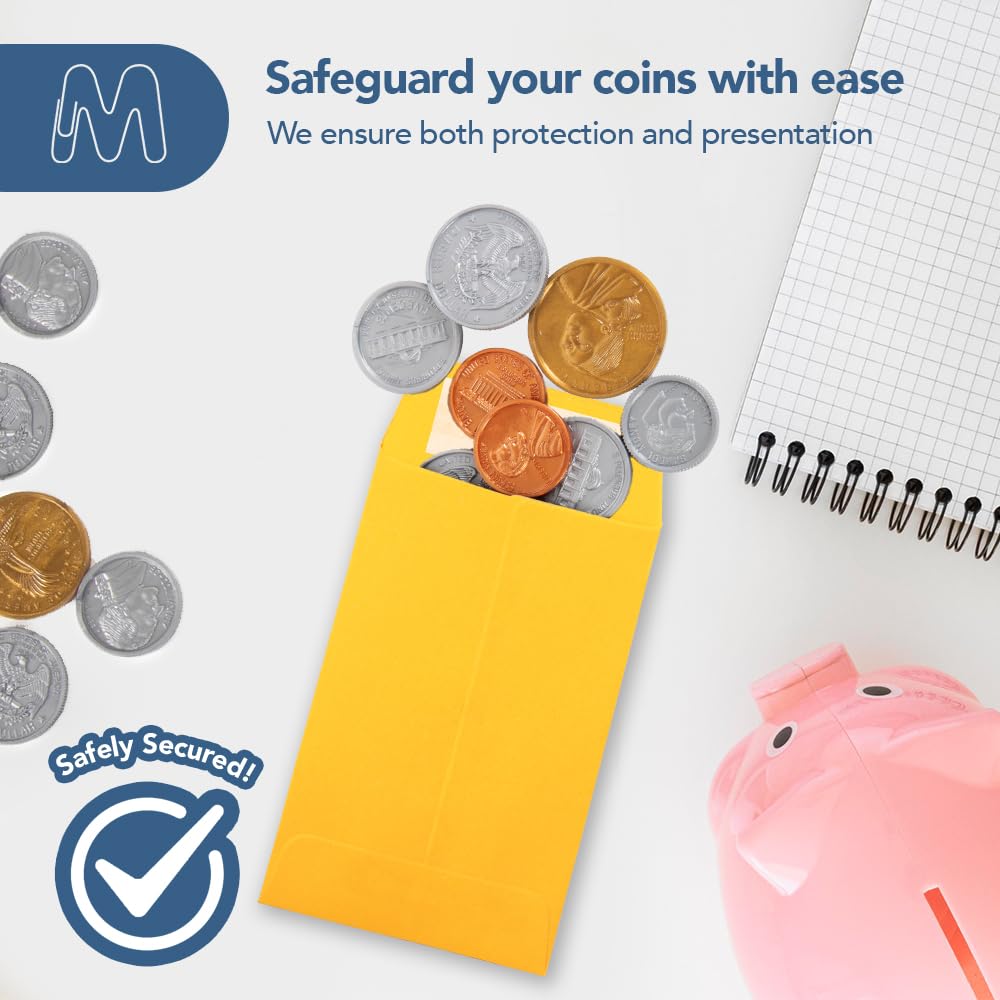 MOS - Sobres dorados #1 de 2.25 x 3.5 pulgadas, paquete de 550 sobres pequeños amarillos autosellantes para monedas, semillas, piezas pequeñas, coleccionables, joyas, almacenamiento de manualidades