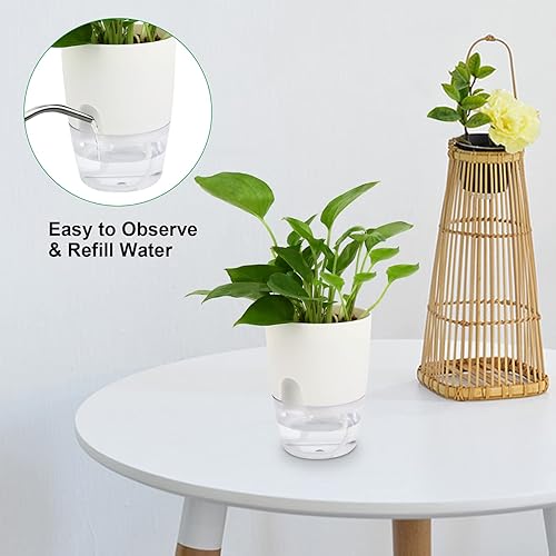 Miniatura 3 de ShineMe Macetas de riego automático, paquete de 5 macetas de riego automático para plantas de interior, plantas de plástico de 4.1 pulgadas y