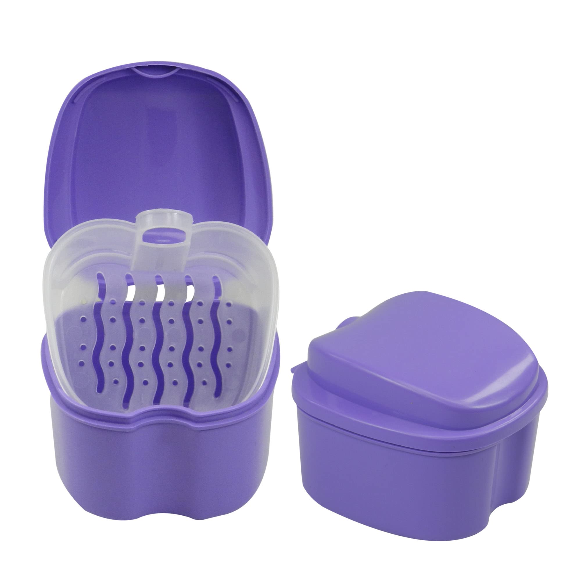 Dentosmile Denture Box in Violet Color - Dental Orthodontic Retainer Case | Teeth Storage Box, Denture Storage Case Fake Tooth Holder with Strainer (2)