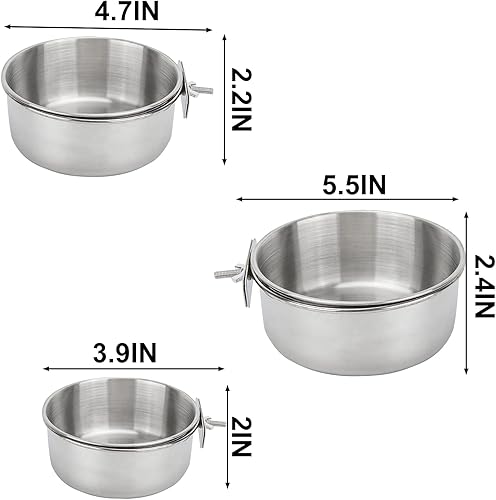 Miniatura 2 de Paquete de 3 vasos de alimentación de pájaros con soporte de abrazadera, de acero inoxidable, para cacatúas, periquitos, guacamayos, pinzones