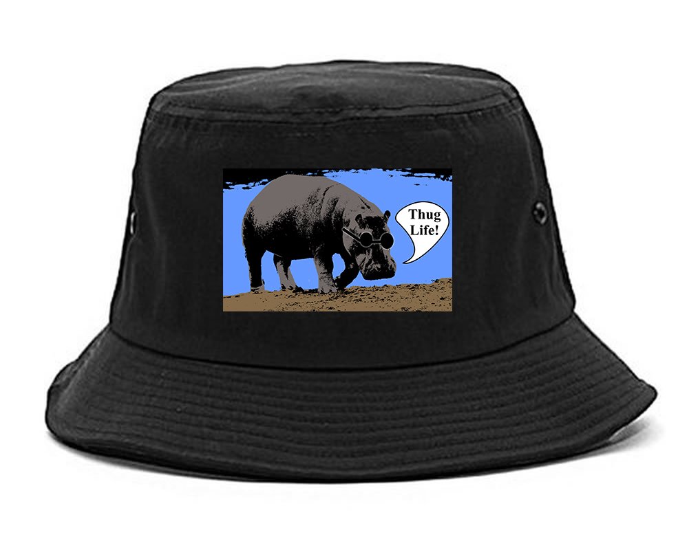 Kings Of NY Cool Hippo Thug Life Funny Mens Bucket Hat Black