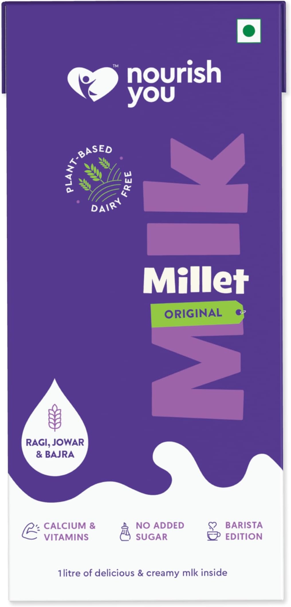 Nourish You Plant Based Millet Mlk with goodness of Ragi, Jowar, Bajra & Oats |Lactose Free | Soy free| Dairy Free | Preservatives free | Healthy Creamy Mlk | No-added sugar | 1 L